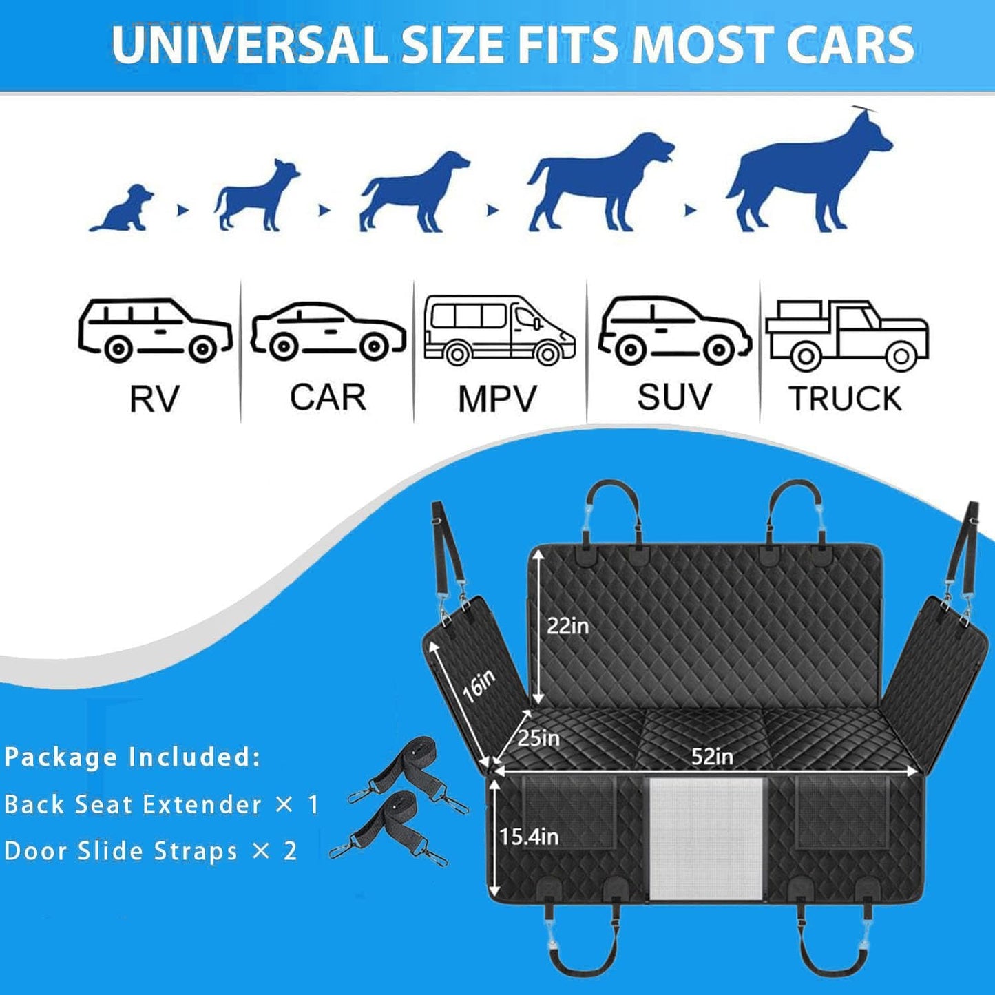 Back Seat Extender for Dogs Hard Bottom Holds 400Lbs, Sturdy Dog Car Seat Cover for Back Seat, Waterproof and Non-Slip Pets Backseat Protector with Mesh Window for Car SUV